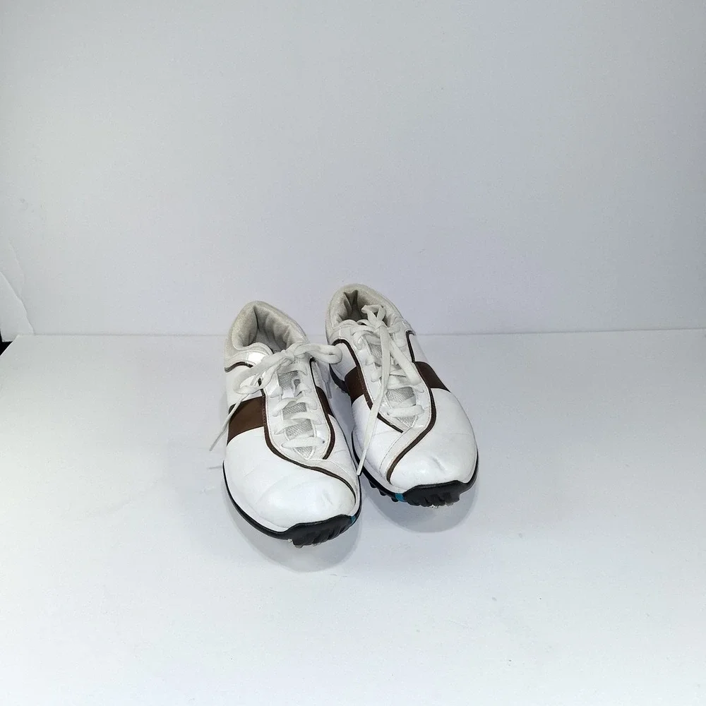 Nike TAC Power‎ Channel White/Brown Leather Lace Up Golf Shoes Women's Size 6.5